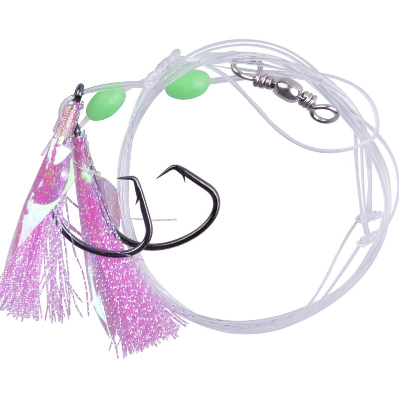 Shaddock Fishing 15Packs Fishing Bait Rigs Set Saltwater Fishing Rigs with Sharp Hooks, Fish Skin, Barrel Swivel and Glow Beads Bottom Fishing Rigs for Freshwater Flounder Sea Bass Halibut (Pink) - Image 1